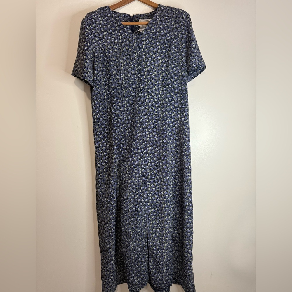 Northern traditions, vintage Floral Blue Maxi Dress with front slit in size 16